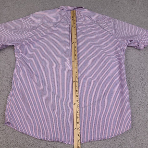 Tommy Hilfiger‎ Shirt Men's XL Pink Blue Short Sleeve Button Up Striped Trim Fit - Picture 13 of 14